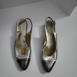 Vintage Salvatore Ferragamo Silver and Black Heels